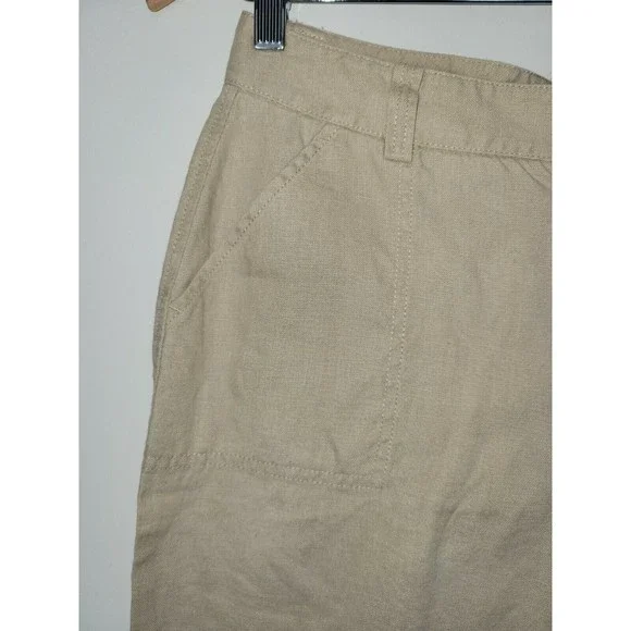 Eddie Bauer Blakely Fit Women's Crop Pants Size 6 Petite Beige 100% Linen - Picture 2 of 6